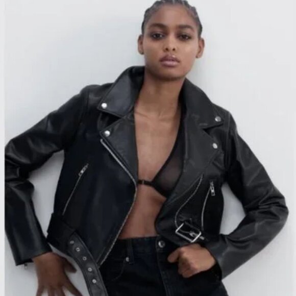 ZARA Faux Leather Biker Jacket Size S NEW With TAGS - Picture 5 of 8